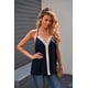 thumbnail image 3 of ABPHQTO Camiseta sin mangas con costuras y cuello en V de encaje azul para mujer, 3 of 5