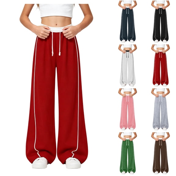 Ulanda Baggy Sweatpants for Girls High Waist Stripe Wide Leg Sweatpants Kids Drawstring Athletic Jogger Track Pants (White, 14-15 Years)