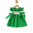 thumbnail image 5 of ZEHJUHAN Toddler Girls' Short Sleeve Ruffle Dress, Rainbow Embroidery Bow Detail Back Button Dress Green，9-12M, 5 of 10
