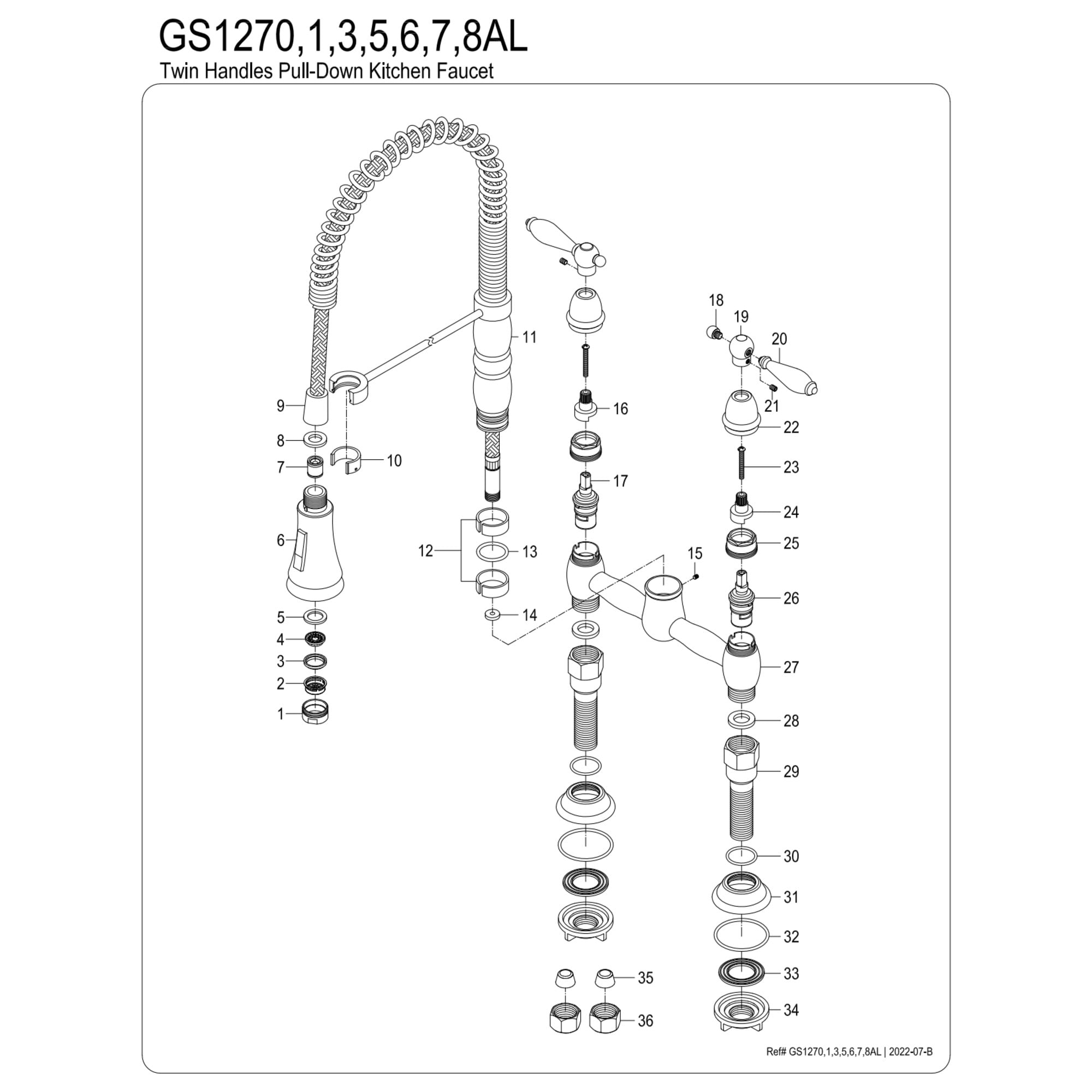 Gourmetier GS1277AL Heritage Double-Handle Deck-Mount Pre-Rinse Bridge Kitchen Faucet, Brushed Brass