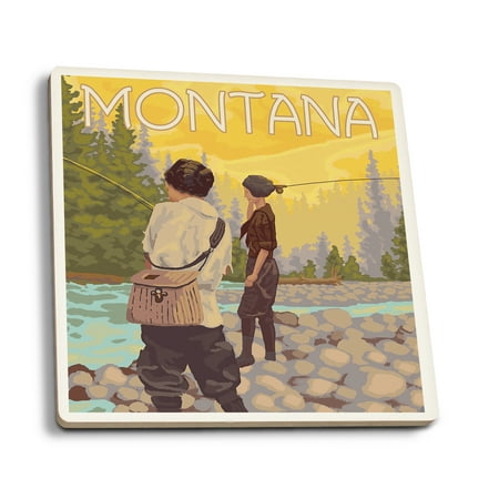 

Montana Women Fly Fishing (Absorbent Ceramic Coasters Set of 4 Matching Images Cork Back Kitchen Table Decor)