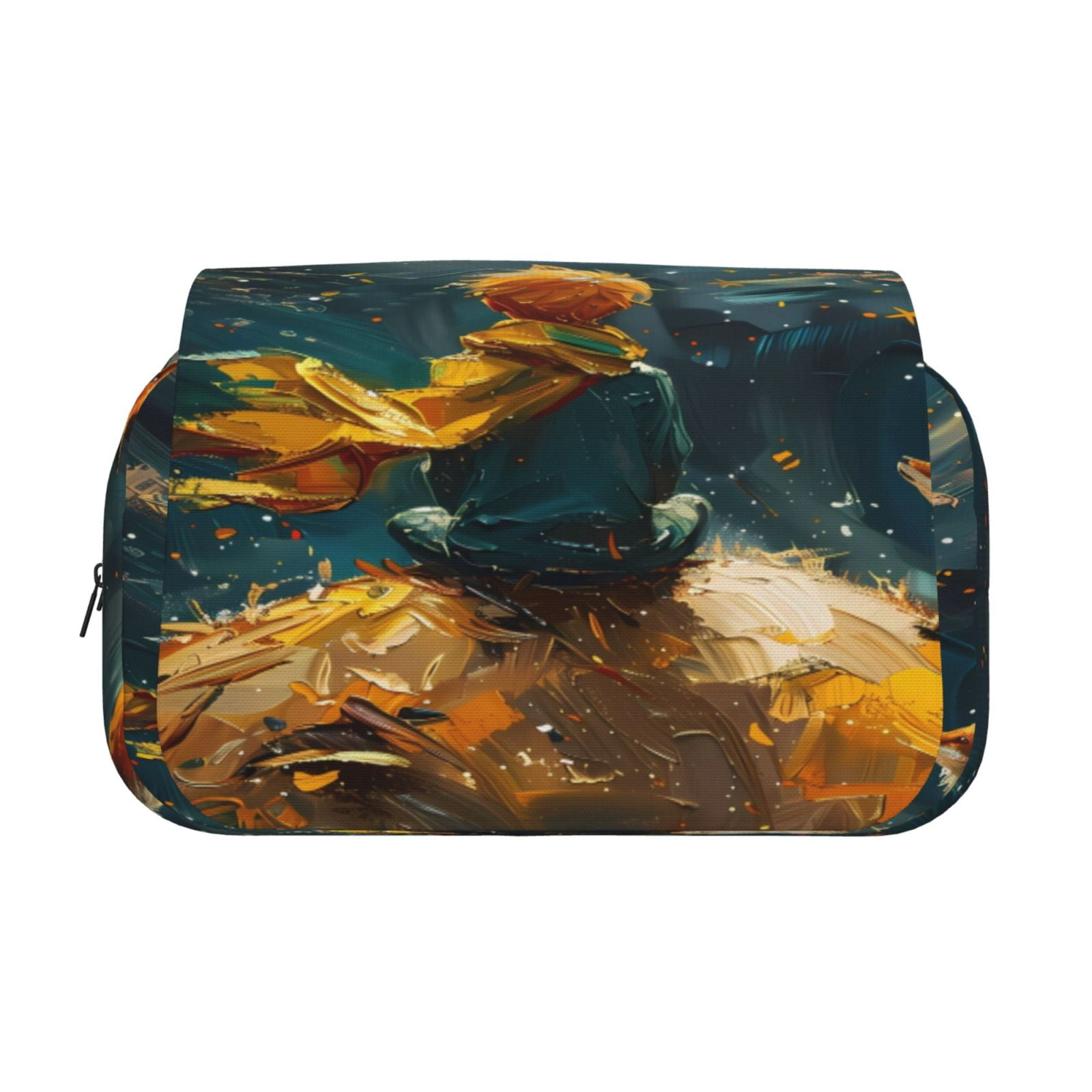 Rateoe Whimsical Starry Night Scene Pattern Double Clamshell Pen Case, Storage Organizer with Two Zipper Compartments– Holds Up to 50 Pencils & Pens