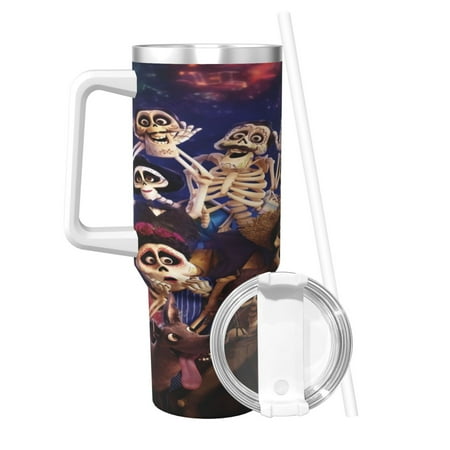 

Coco Print Thermos Insulated Stainless Steel Hot/Cold Coffee Cup 40oz Ice Bully With Handle