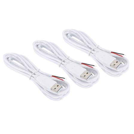 Uxcell 6.56Ft USB 2.0 Male to 2 Pin Bare Wire Pigtail Cable, 3pcs 22AWG Power Cords Extension, White