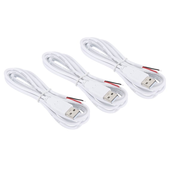 Uxcell 6.56Ft USB 2.0 Male to 2 Pin Bare Wire Pigtail Cable, 3pcs 22AWG Power Cords Extension, White