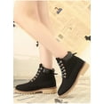 thumbnail image 3 of SIMANLAN Women Classic Biker Ankle Booties Leather Lace Up Vintage Chunky Heel Shoes, 3 of 7
