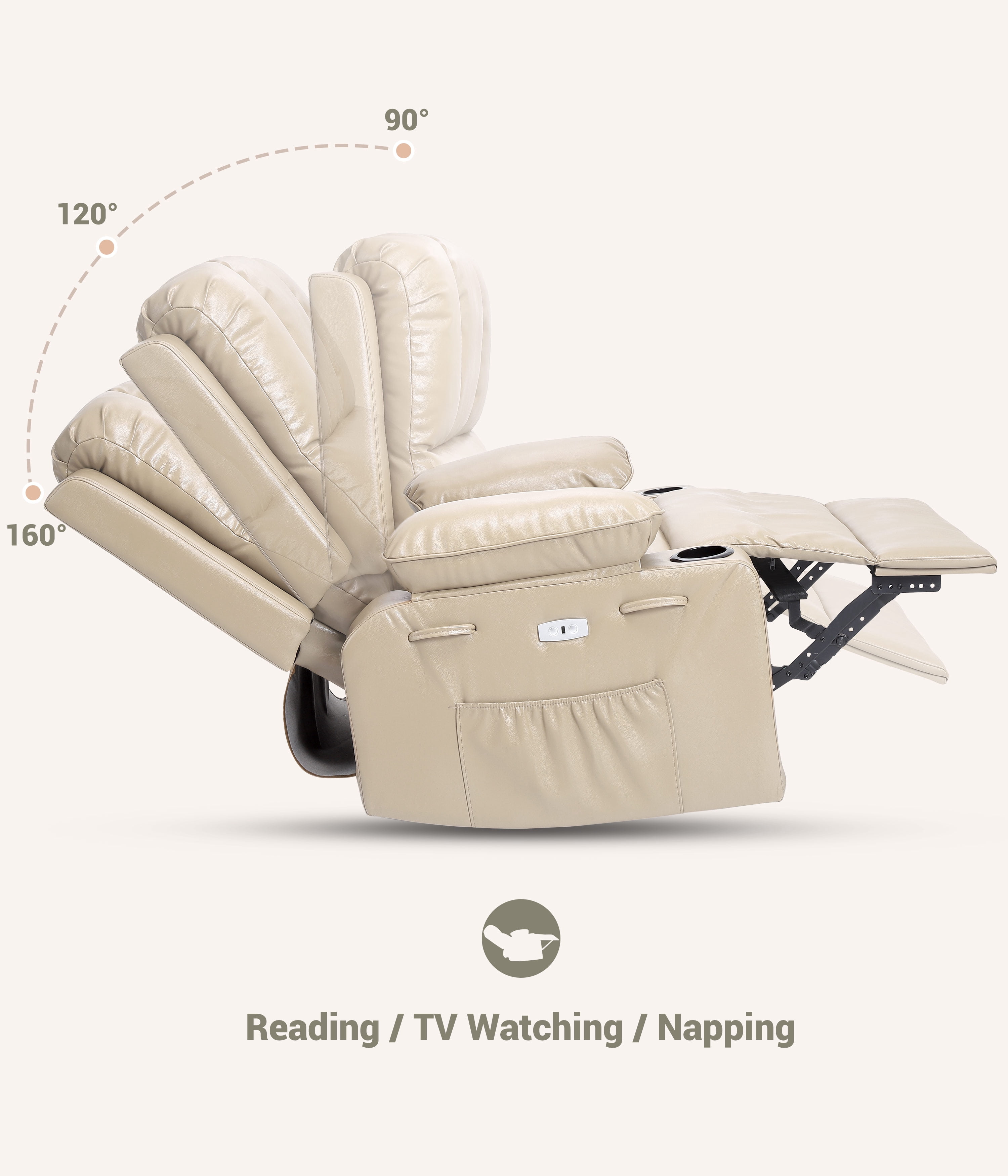 Oversized Electric Recliner Chair with Massage,PU Leather Swivel Rocker Recliner with Remote Control and Cup Holders,26.8" Wide Lounge Chair for Living Room, Bedroom,Nursery