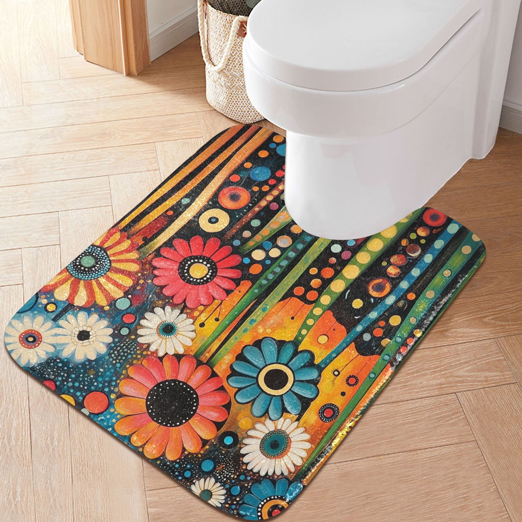 Yayeee Bath Rug for Bathroom Floor Non Slip Rectangle Fluffy Soft Absorbent Mat, 16"x24", Red Colorful Flowers with Dots