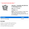 thumbnail image 2 of Alternator - Compatible with 2004 Ford F-150 Heritage 4.6L V8, 2 of 2