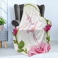 thumbnail image 4 of Feminine Soft Flannel Fleece Blanket, Dancing Ballerina Line Art Drawing with Wings and Tutu on Roses Bloom, Cozy Plush for Indoor and Outdoor Use, 50" x 60", Pink Green Grey Yellow, by Ambesonne, 4 of 5