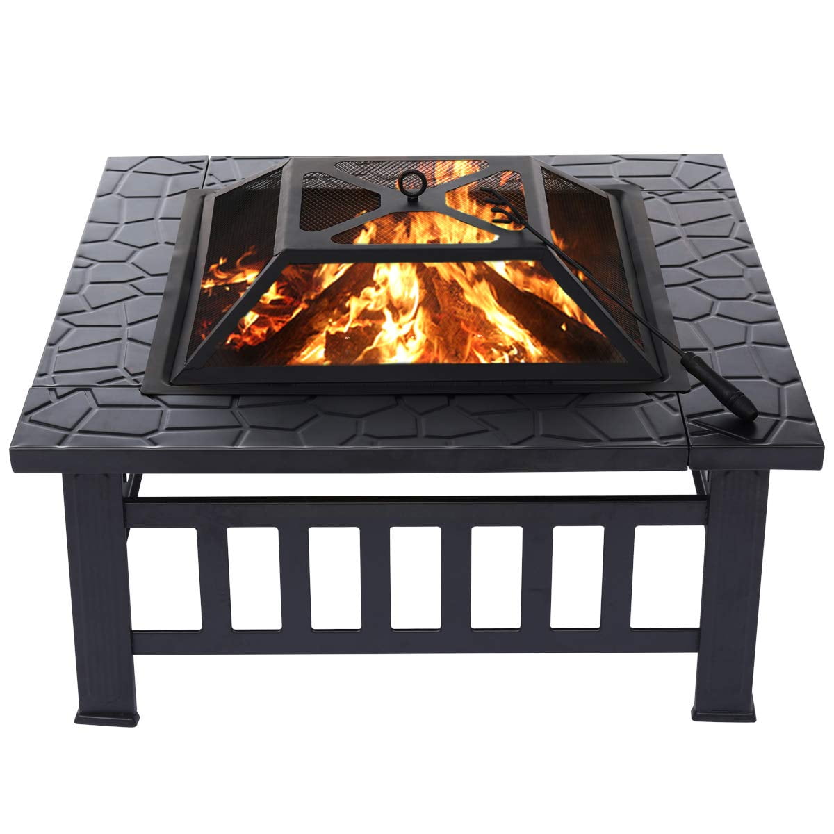 EZCHEER 34 Outdoor Fire Pit 3 in 1 Metal Square Firepit Wood Burning Bonfire Stove for Backyard Patio Garden with Grill Log Poker Spark Screen Cover 