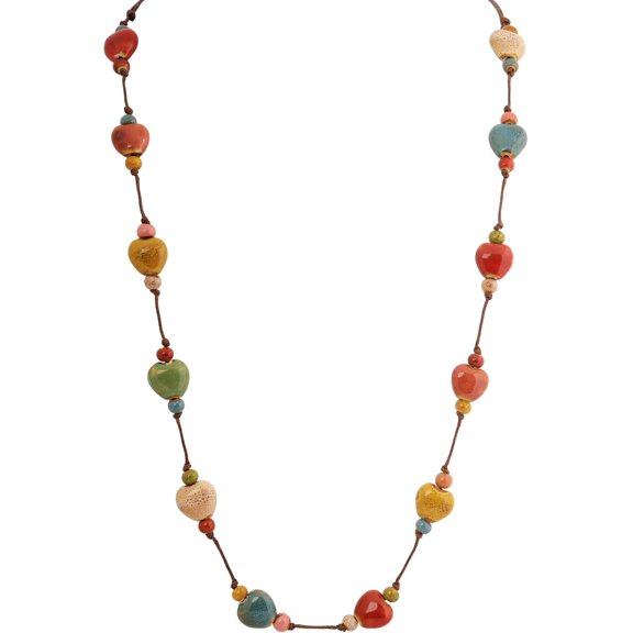 Hippie Bohemian Colorful Ceramic Bead Long Strand Necklace, Boho Hippie Beach Summer Statement Jewelry Gift for Women