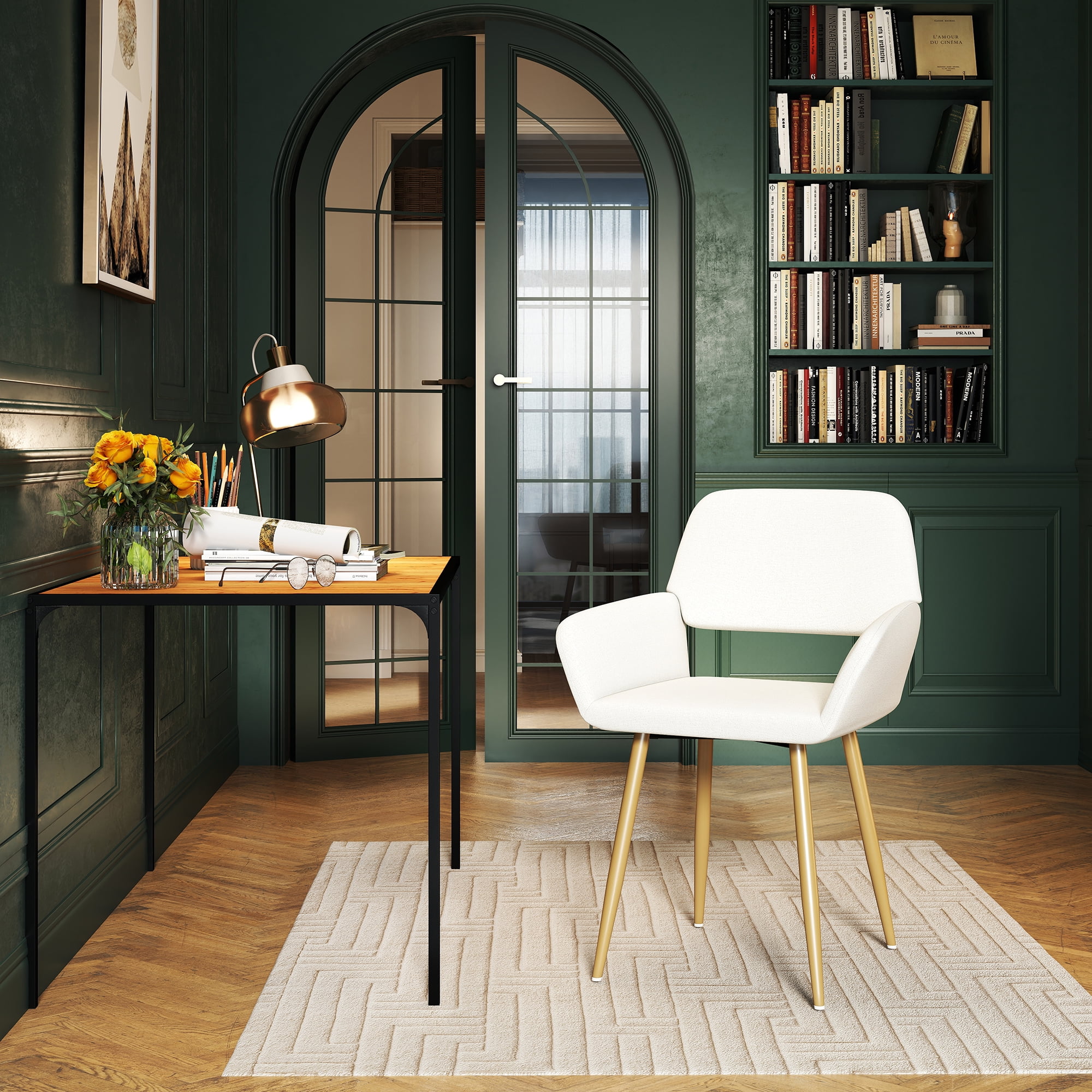 Homy Casa Set of 2 Fabric Desk Chairs with Armrests and Open Back for Home Office