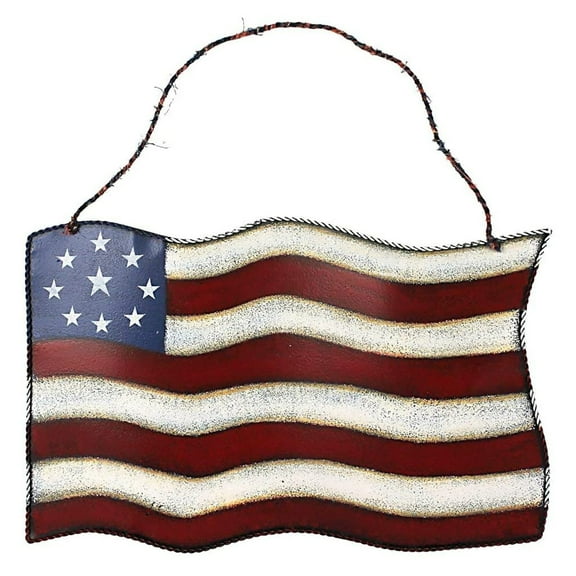 Metal American Flag Hanging Wall Art Patriotic July 4th Ornament Decoration 10''x14.8''