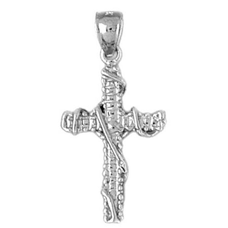 14K White Gold Roped Cross Pendant - 29 mm