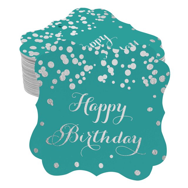 Inkdotpot Pack Of 50 Happy Birthday Paper Tags DIY Craft Bracket Shape Real Silver Foil Hang Tags