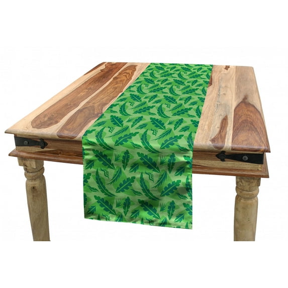 Tropical Table Runner, Exotic Forest Foliage Leafage Motif Jungle Rainforest Plants Design Graphic, Dining Room Kitchen Rectangular Runner, 3 Sizes, by Ambesonne