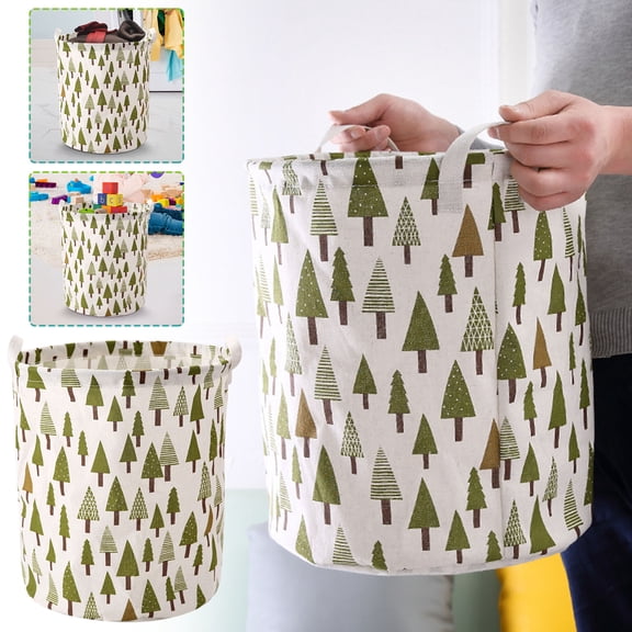 Foldable Laundry Hamper, Clothes Storage Basket, Cotton Linen Fabric, 43x37.5cm, Home Organization, 1 Count