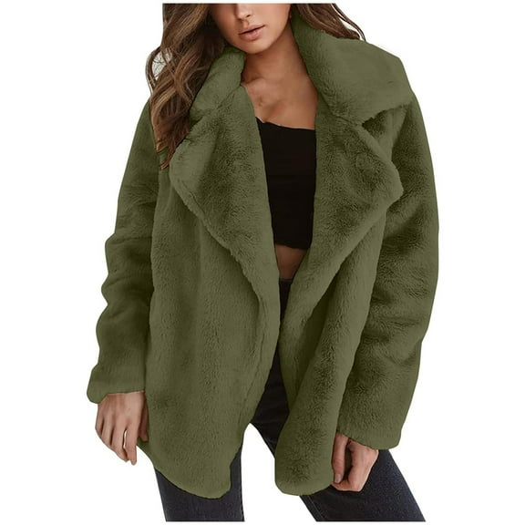 LYXSSBYX Winter Coats for Women Plus Size Clearance Women's Autumn/Winter Solid Color Cardigan Plush Lapel Coat Tops