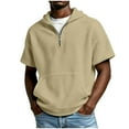 thumbnail image 3 of Cotton T-Shirts for Men Short Sleeve Hooded Zipper Sports Casual Top Khaki XXL, 3 of 7