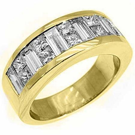 Mens Invisible Set - 18k Yellow Gold Mens Invisible Set Princess & baguette cut Diamond Ring 3.50 Carats