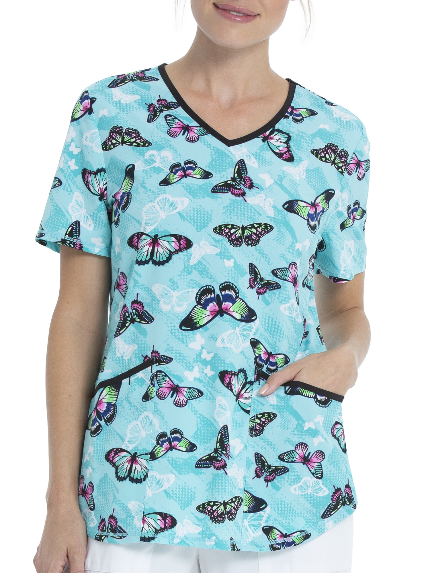 Scrubstar Women's "Lovely Butterflies" VNeck Print Scrub Top