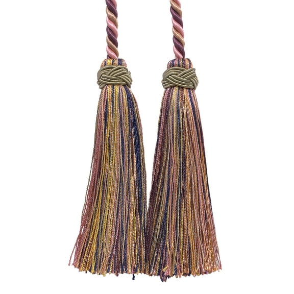 Imperial Collection Double Tassel Curtain and Drapery Tieback / Holdback, 4" Tassel (10cm), 26" Spread (66cm) # ICT, Sage Rose Pink #1010 (Light Pink, Sage Green, Light Beige) Sold Individually