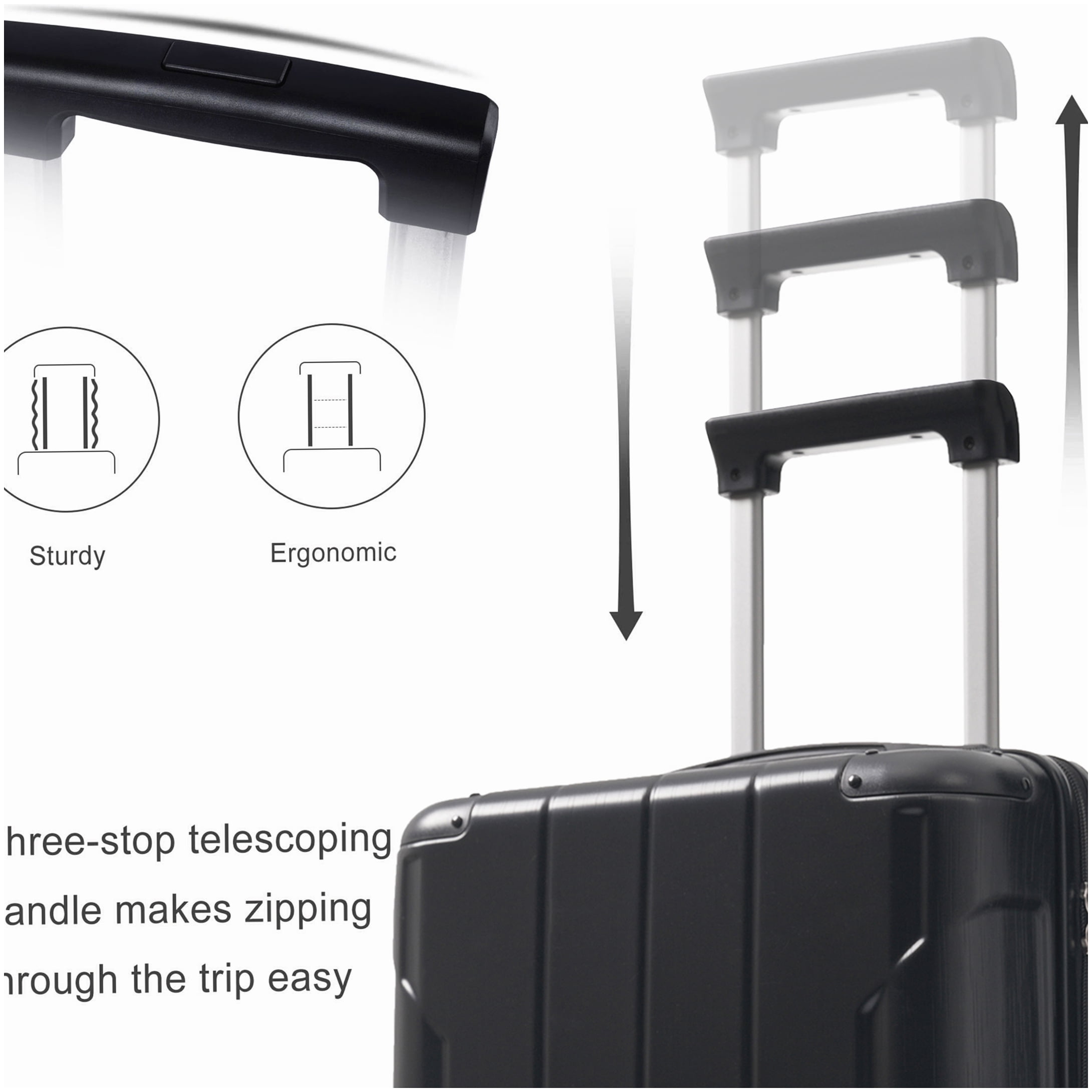 MANGIJOY TSA Lock Carry On Luggage 20 Inch, Expandable ABS Hardshell Suitcase with 8 Spinner Wheels, Lightweight Travel Bag with Packing Cubes, Black