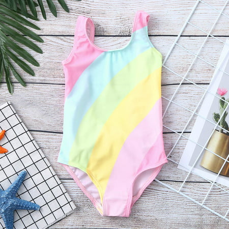 2019 hotsales Toddler Baby Kids Girls Stripe Rainbow Swimwear Swimsuit Beach Romper