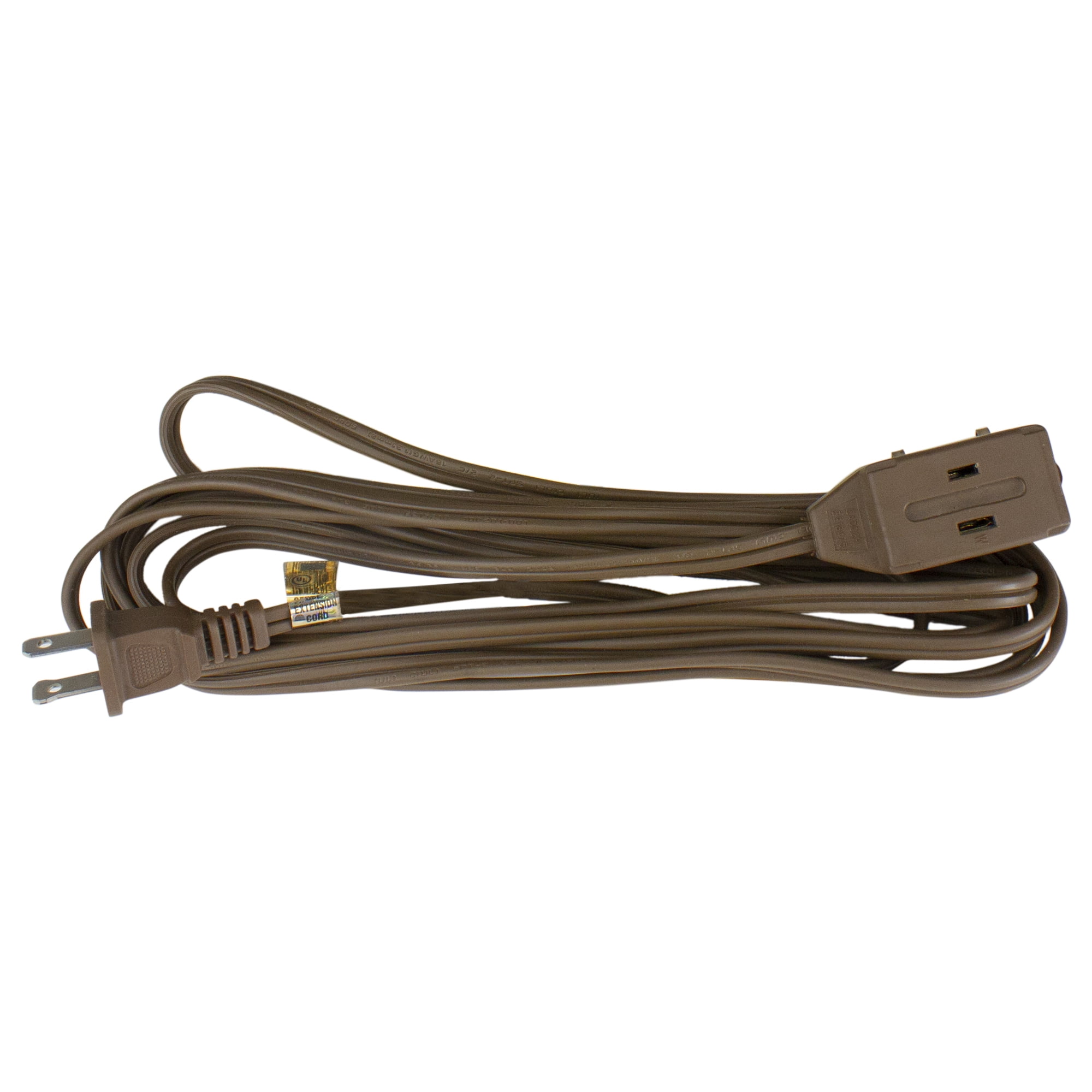9' Brown Indoor Power Extension Cord with 3-Outlets and Safety Lock