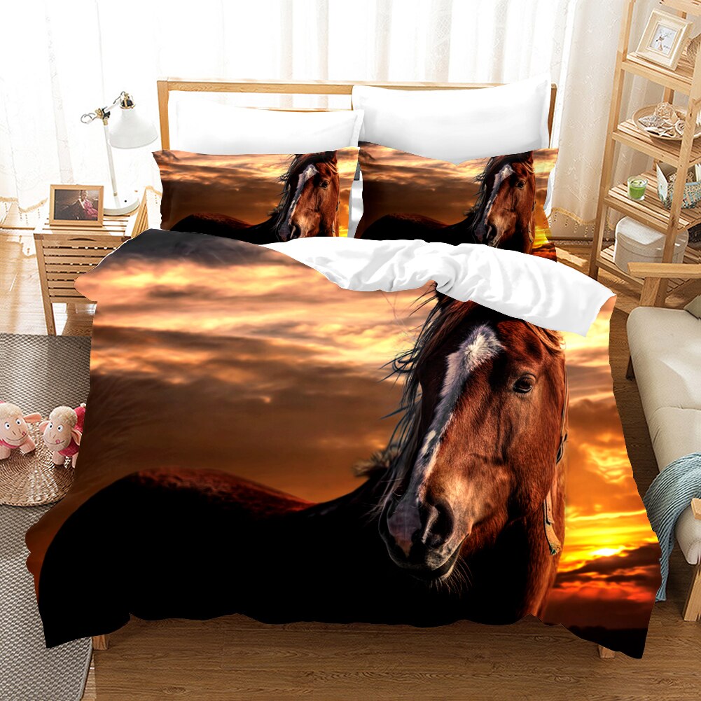 Running Horses Bedding Set Soft Comforter Set And Pillowcase Size Decor