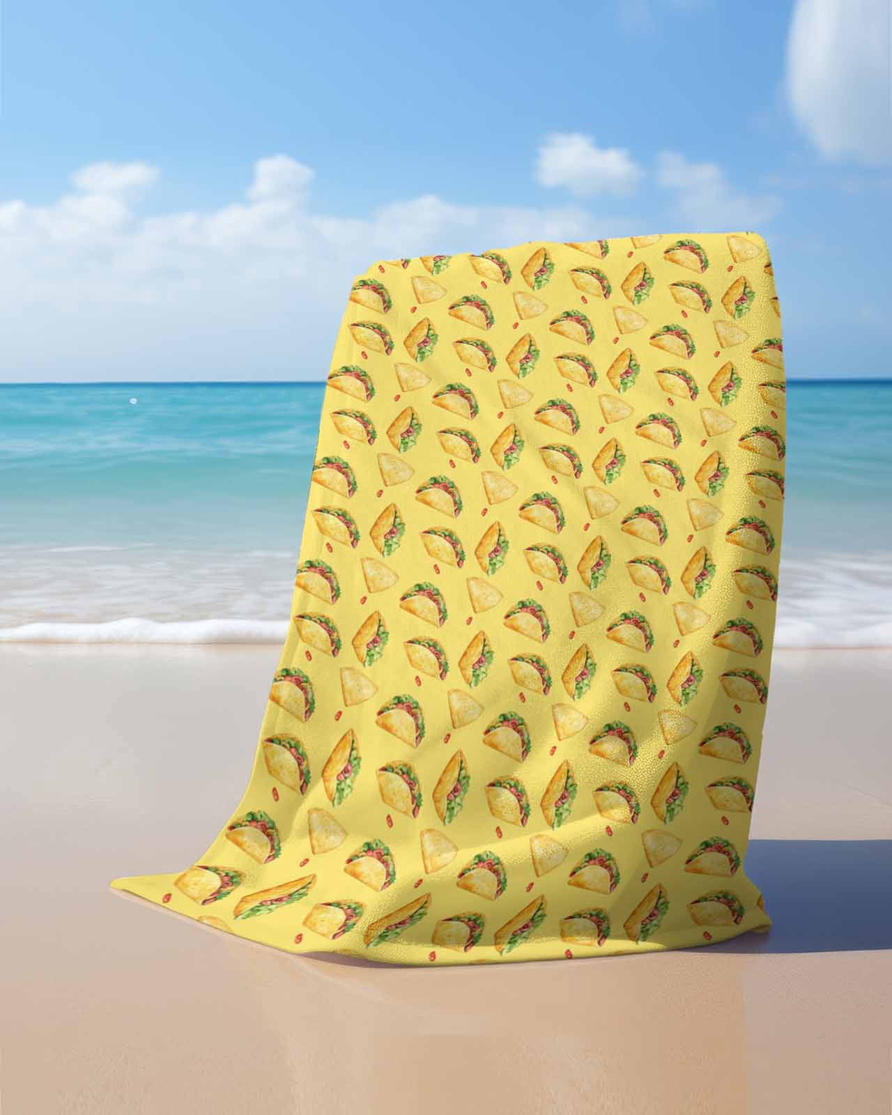 Yellow Tacos Beach Towels Oversized Super Absorbent, Cheese Vegetables Cartoon Food Lightweight Bath Towel Quick Dry Sets For Bathroom/Pool/Rv Camping/Beach Play/Gym Room/Picnic 23"x47"