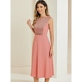 thumbnail image 3 of DARING DIVA Striped Crew Neck Sleeveless Midi Work Office Dress S Pink, 3 of 6
