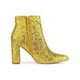thumbnail image 3 of BLISSFUL STEP Women's Glitter Pointed Toe Block Heeled Ankle Boots Yellow Gold 6, 3 of 7
