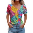 thumbnail image 2 of Jienlioq Hauts pour Jeunes Femmes Tendance Col en V Mode Décontractée Manches Courtes Printemps et Été, 2 of 5