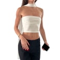 thumbnail image 2 of Women Fairycore Bandeau Summer Casual Strapless Off-shoulder Y2k Crop Tank Tops With Silk Scarf, 2 of 6