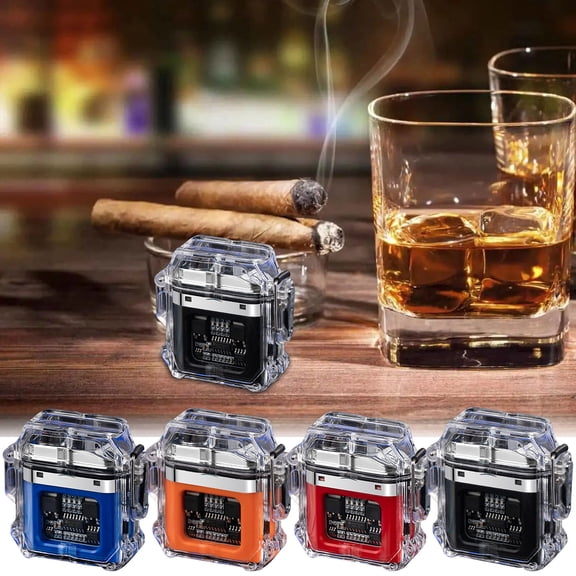 Nsxcdh Transparent Electronic Lighter USB Rechargeable Flameless Windproof,LED Power Display Slim Pocket Design,Safe No Butane for Camping Travel Hiking,Gift Box Included,Everyday Carry Home