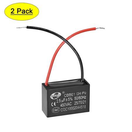 

Uxcell 38x16x25mm 2.5uF 450V AC 2 Cable CBB61 Ceiling Fan Run Capacitor 2 Pack