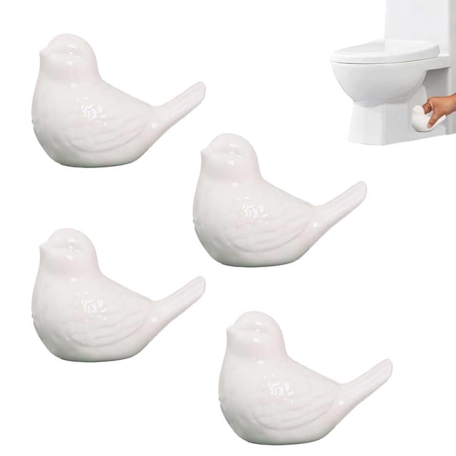 Tapones para inodoro, 4 unidades, diseño de pájaros, porcelana, color blanco
