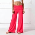 thumbnail image 4 of Girls Coral Fold Over Flared Yoga Pants High Waist Ruched Wide Leg Casual Comfortable Lounge Trousers Hot Pink 130, 4 of 4