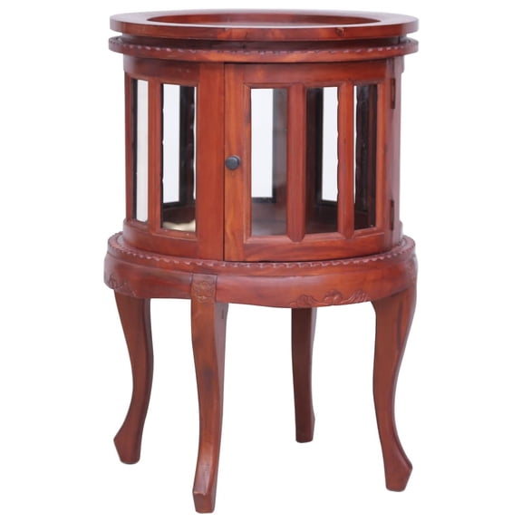 vidaXL Storage Solid Mahogany Wood and Glass Round End Table, Brown