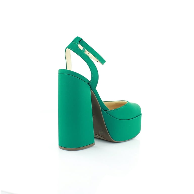 Jessica Simpson Skilla Gem Green Satin Platform Pump Buckle Strap Heeled  Sandals (Gem Green, 6)