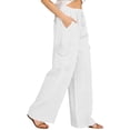 thumbnail image 7 of Women's Linen Wide Leg Cargo Pants Elastic Drawstring Waist Casual Loose Trousers With Pockets, 7 of 7