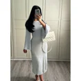 thumbnail image 3 of Robe Tricotée à Manches Longues Contrastantes pour Femmes, Élégante, Bleue, Col Rond, Ajourée, Coupe Ajustée, Mi-Longue, 2024, Robe de Rue Aguichant pour Femme, 3 of 6