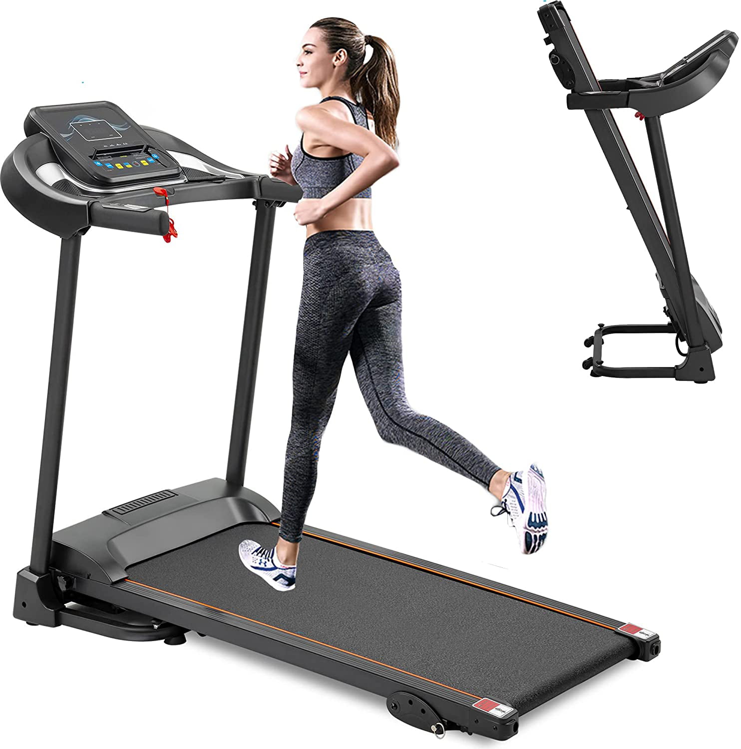 Merax Folding Treadmill Motorized Fitness Running Jogging Machine with Pad Holder and Speaker 