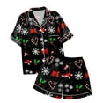 thumbnail image 4 of XDZJLR Mens Christmas Pajamas Themed Print Short Sleeve Shorts Button Down Pajama Cozy Holiday Pjs Sleepwear Green M, 4 of 4