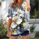 thumbnail image 2 of Camisetas Casuales de Mujer con Cuello en V de Manga Corta Suelta de Moda Botón de Verano Impreso Poliéster para Uso Diario Casual, 2 of 5