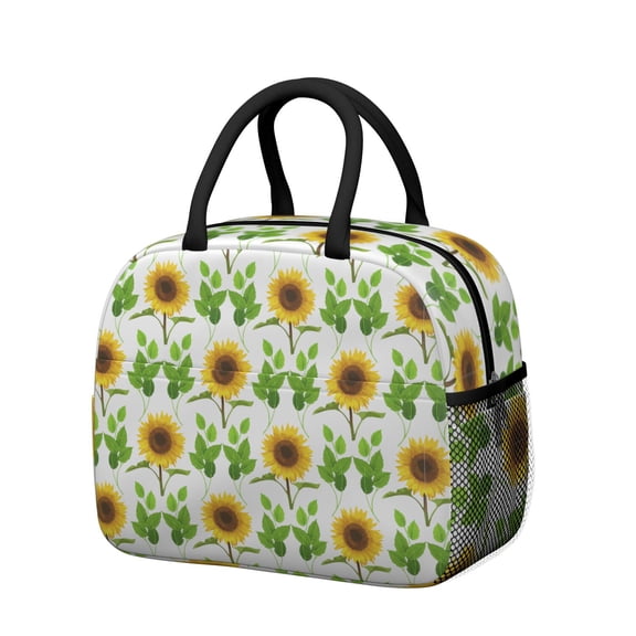 Insulated Lunch Bag for Women, Floral Print Oxford Fabric Lunch Box, Leakproof Thermal Cooler Tote for Work, School & Picnic, Sunflower Floral Print