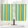 thumbnail image 2 of Teal Yellow Striped Window Short Curtains 63 Inch Length, White Stripes Modern Abstract Art Rod Pocket Window Treatment Kitchen Drapes for Bedroom, Cafe, Living Room, 2 Panels, 52 W x 63 L, 2 of 4