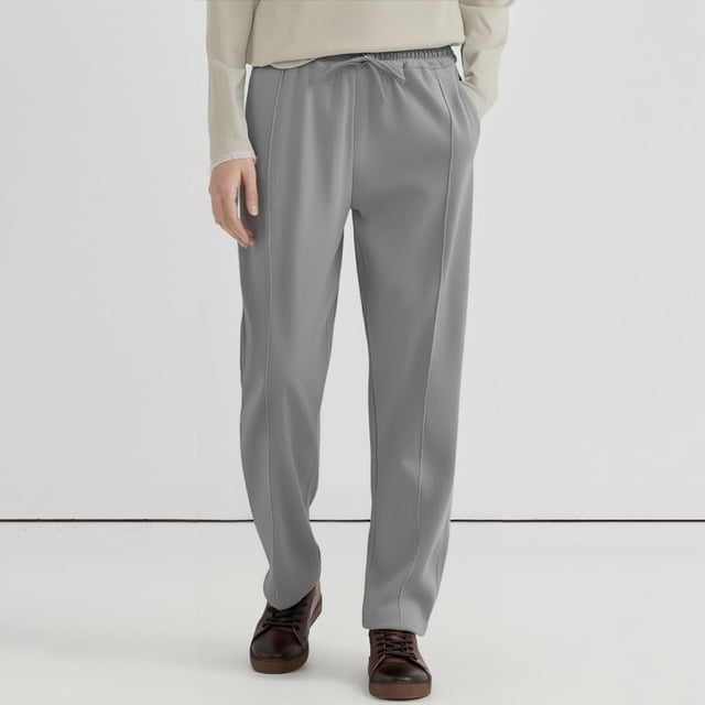 Ceisia Men's Linen Casual Trousers Summer High-Waisted Straight-Leg Business Pants with Drawstring Waist Gray XXXL Gifts